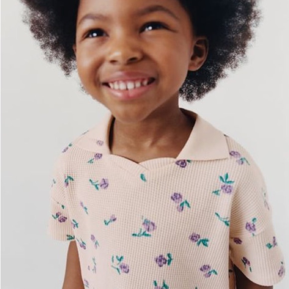 Zara Kids Polo in Pink Cream with Purple Floral